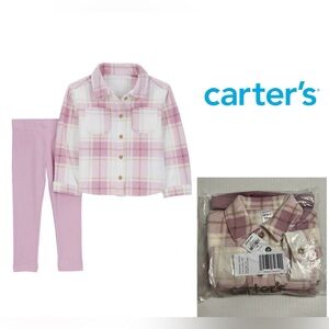 🆕CARTER’S - 12M - NWT - INFANT GIRLS 2PC PINK PLAID BUTTON UP FLEECE SHACKET SET